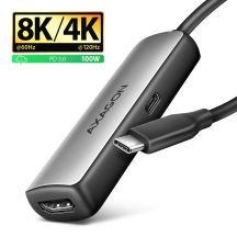 Axagon RVC-HI8KPD, USB-C auf HDMI 2.1 Reduzierer/Adapter, 8K/60Hz, 4K/144Hz, HDR10+, PD100W, 0,16 m USB Typ-C HDMI + USB Typ-C