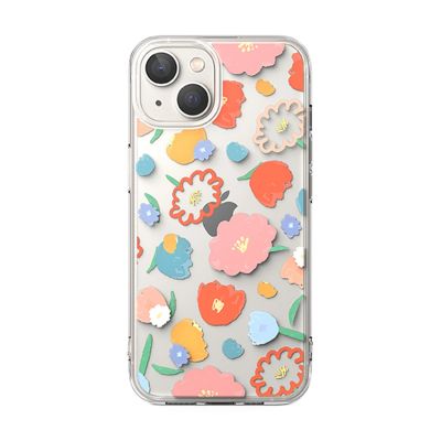 2. Ringke Fusion Design Armoured Sleeve Cover mit Gelrahmen für iPhone 14 Plus transparent (Floral) (FD637E31)