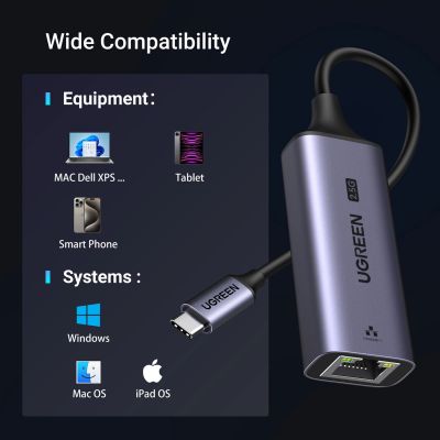 10. Ugreen CM648 USB-C-auf-RJ45-Ethernet-2,5G-Adapter – Grau