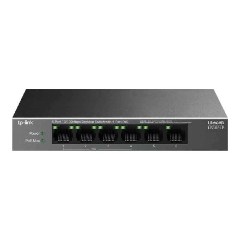 5. TP-Link LiteWave LS106LP Netzwerkkarte, unmanaged Fast Ethernet (10/100) mit PoE-Unterstützung, Schwarz