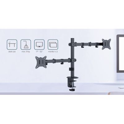 5. GEMBIRD Verstellbarer Schreibtischarm/Halterung für 2 Monitore 17-32 Zoll, VESA 100x100 mm, bis zu 9 kg