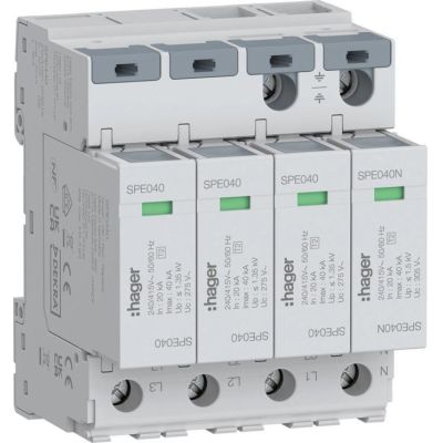 SPD Überspannungsableiter T2 4P 3+1 TN-S/TT Netzwerk In=20kA Up?1,35kV SPE440 Hager