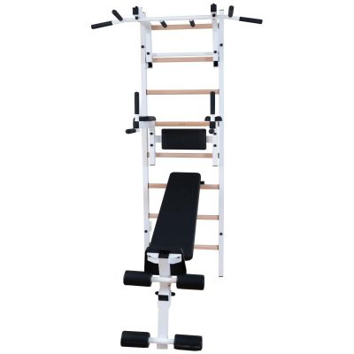 5. Turnwand-Stangenanlage aus Holz und Metall mit Stange, Bank und Zubehör BANCHK 233W