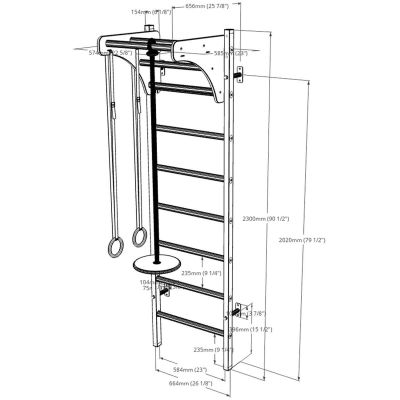 4. Turnwandbarren aus Holz und Metall mit Holzstange und Zubehörbank K 211W A204