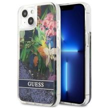Guess GUHCP13SLFLSB iPhone 13 mini 5.4" blau/blaue Hardcase Flower Liquid Glitter