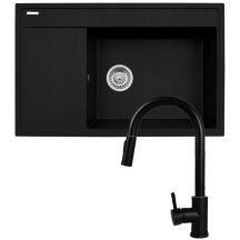 Set – PYRAMIS CAMEA Spüle (79x50) 1B 1D R + IDEA Black Edition Armatur – 070168502BE – Volcano