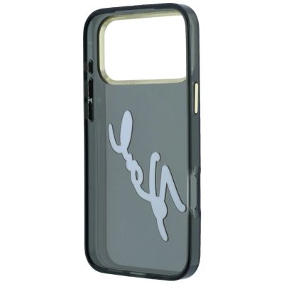 7. Karl Lagerfeld IML Big Signature Schutzhülle mit Metallrahmen aus Kunstharz für iPhone 18 Pro / 17 Pro – Schwarz
