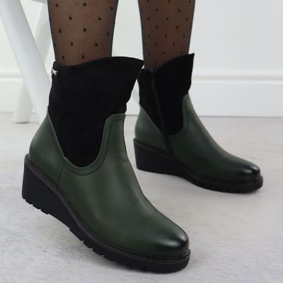 6. grüne Wildleder-Keilstiefel für Damen, M.Daszyński 2510