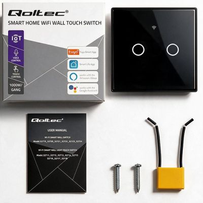 8. QOLTEC LICHT-EIN/AUS-SCHALTER | 2-KANAL-TOUCH-BEDIENUNG | WLAN | TIMER | TUYA | SCHWARZ