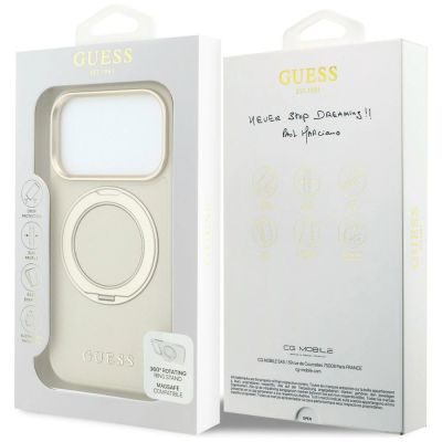 8. Guess Ring Stand 360 Grained Classic Logo MagSafe Hülle für iPhone 18 Pro Max / 17 Pro Max - beige