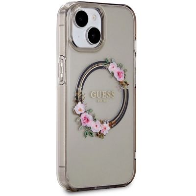4. Guess IML Flowers Wreath MagSafe Hülle für iPhone 15 / 14 / 13 – Schwarz