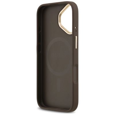 7. Guess 4G Strass Logo & Big Strap Metal Buttons MagSafe Case für iPhone 17 - Braun
