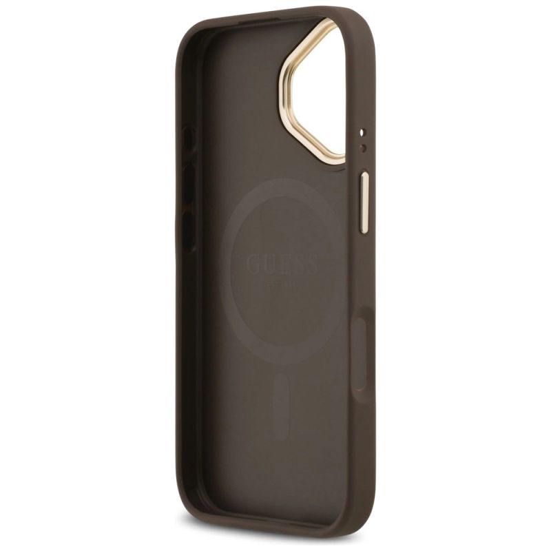 7. Guess 4G Strass Logo & Big Strap Metal Buttons MagSafe Case für iPhone 17 - Braun
