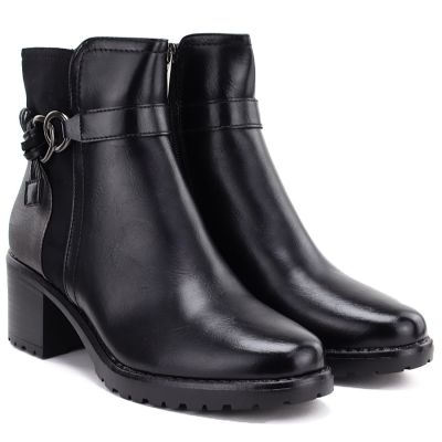4. Gefütterte Damen-Ankle-Boots mit Blockabsatz, schwarz, Potocki SZ12873