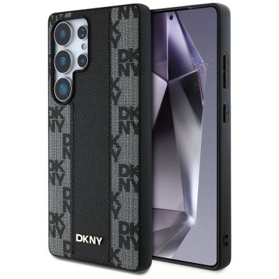 DKNY Leather Checkered Pattern MagSafe-Hülle für Samsung Galaxy S25 Ultra schwarz