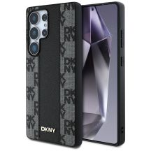 DKNY Leather Checkered Pattern MagSafe-Hülle für Samsung Galaxy S25 Ultra schwarz