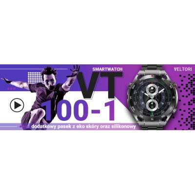 13. VELTORI VT100-1 Smartwatch + Schwarzes Silikonarmband + Schwarzes Öko-Leder