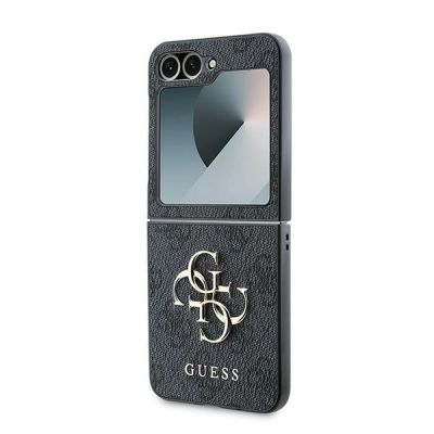 6. Guess Leder 4G Metall-Logo-Hülle für Samsung Galaxy Z Flip 6 – Schwarz