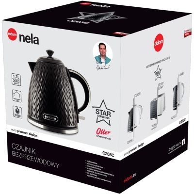 2. ELDOM NELA Wasserkocher, Fassungsvermögen 1,7 l, Leistung 2000 W, Schwarz C26