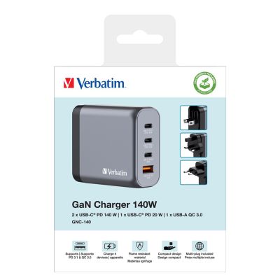 7. Verbatim GaN-Ladegerät 140 W, 1x USB-A, 3x USB-C