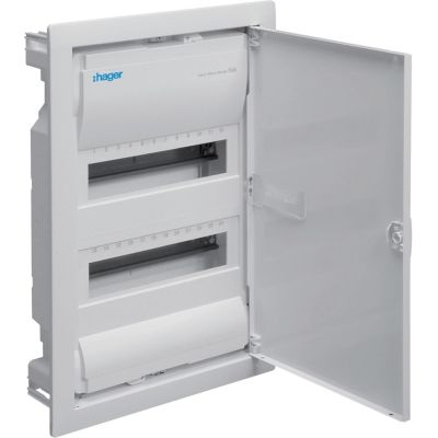 Unterputz-Verteilerkasten mit Metalltür, 2 Reihen, 24 Module, IP30, QC, HAGER Volta VU24AT