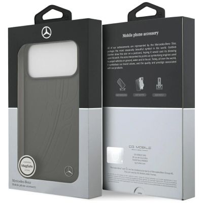 8. Mercedes Leather Large Laurel Leave MagSafe Case für iPhone 17 Pro Max – Schwarz und Grau