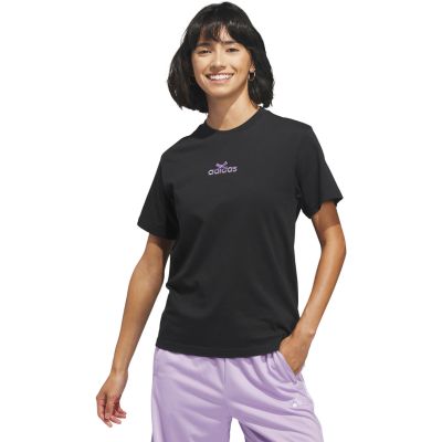 adidas Damen-T-Shirt mit Schleife und linearem Logo-Print, Schwarz, KB2400