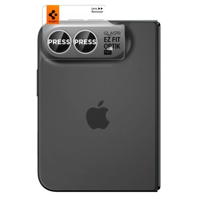 2. Spigen Optik Pro GLAS.TR EZ FIT 2er-Pack Displayschutzfolie aus gehärtetem Glas für iPhone Duo – Weiß