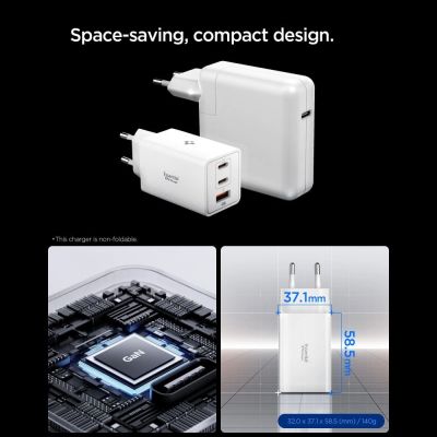 4. Spigen Essential EE673EU 3-Port 67W Wandladegerät – Weiß