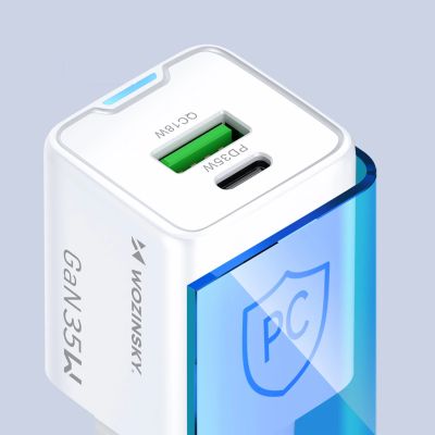 9. Wozinsky WWC-35W GaN USB-A + USB-C Wandladegerät – Weiß
