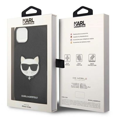 8. Karl Lagerfeld Saffiano Choupette Head Patch Case für iPhone 14 Plus – Schwarz
