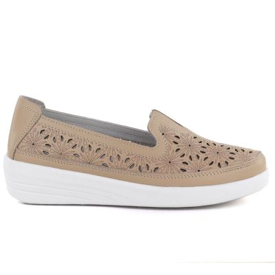 2. Bequeme Damen-Lederschuhe mit durchbrochenem Muster in Beige, Evento 6849