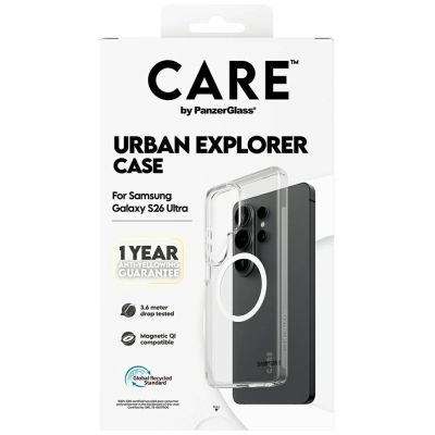6. CARE by PanzerGlass Urban Explorer Transparente Hülle mit weißem Qi für Samsung Galaxy S26 Ultra - transparent