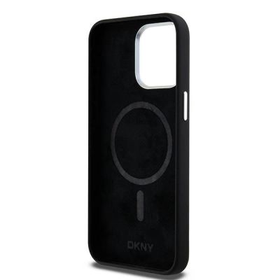 7. DKNY Flüssigsilikon-Hülle mit kleinem Metalllogo und MagSafe-Funktion für iPhone 15 Pro Max – Schwarz