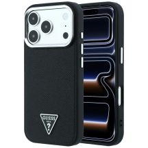Guess MagSafe-Hülle mit genarbtem Dreieckslogo für iPhone 17 Pro Max / 18 Pro Max – Schwarz