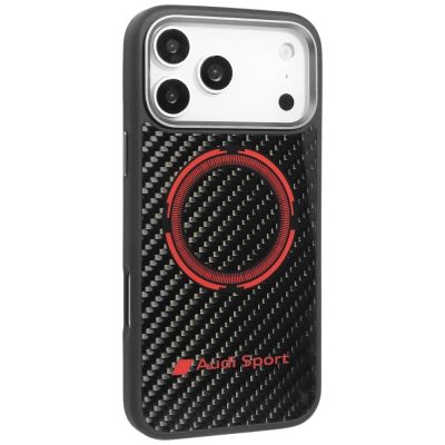 2. Audi RSQ Carbon Fiber Sport Red Circle MagSafe Case für iPhone 17 Pro Max – Schwarz