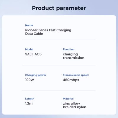 9. Joyroom Pioneer Series SA31-AC6 USB-A / USB-C Kabel 100W 1,2m - Schwarz