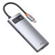HUB Baseus Metal Gleam 6in1 USB-C - USB-C PD 100W 1x HDMI 4K 30Hz 3x USB-A 3.2 1x RJ45 - grau