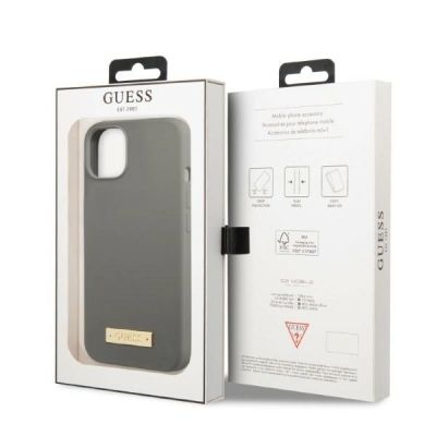 8. Guess GUHMP13MSPLG iPhone 13 6.1" Grau/Grau Hartschale Silikon Logo Plate MagSafe