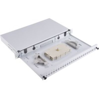 Alantec Glasfaserverteilerkasten 24xSC Simplex / 24xLC Duplex 19" 1U mit Frontplatte und Montagezubehör (Verschraubungen, Bänder), erweiterbar (FOP-1U-24SCS-S)