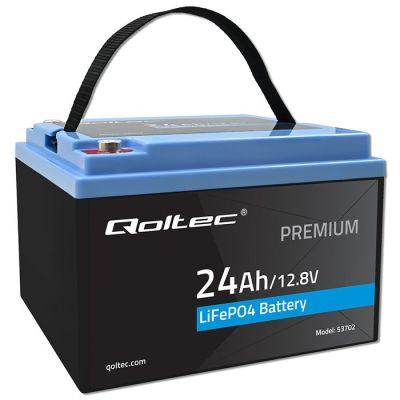 2. Qoltec LiFePO4 Lithium-Eisenphosphat-Akku | 12,8 V | 24 Ah | 307,2 Wh | BMS