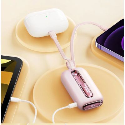 12. Joyroom Mini-Powerbank 10000 mAh Colourful Series 22,5 W mit 2 integrierten USB-C- und Lightning -Kabeln rosa (JR-L012)