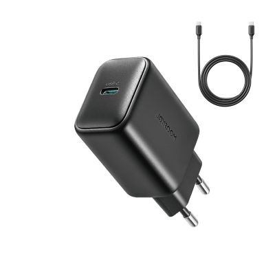Joyroom JR-TCF23 Netzwerkladegerät USB-C 25W SFC / PPS / PD - Schwarz + USB-C / USB-C-Kabel 1 m