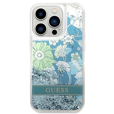 3. Guess GUHCP14LLFLSN iPhone 14 Pro 6.1" grün/grüne Hardcase Flower Liquid Glitter