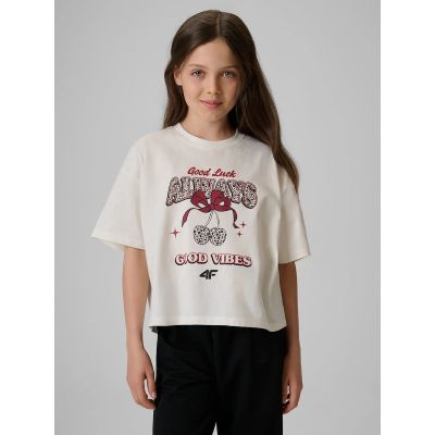 Mädchen-T-Shirt mit kastenförmigem Schnitt und Aufdruck 4F 4FJRAW26TTSHF4239-11S