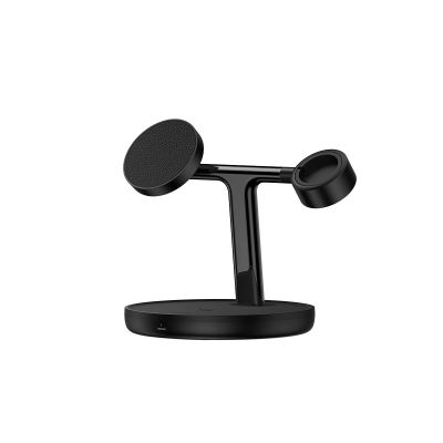 12. Baseus Swan induktives Ladegerät (MagSafe kompatibel) Ständer für iPhone, Apple Watch, AirPods + USB-C Kabel 1m schwarz (WXTE000101)