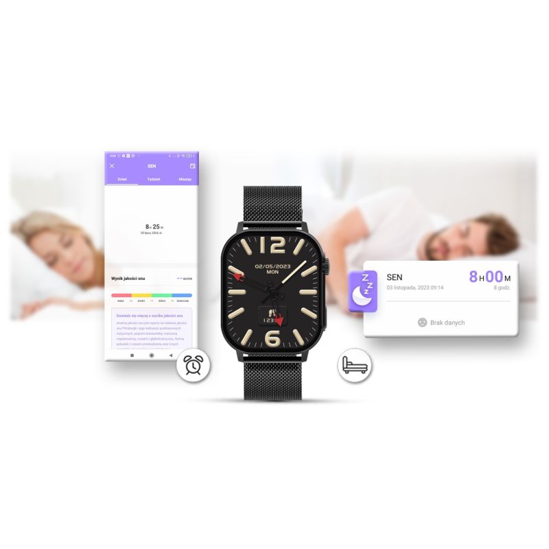 15. Smartwatch Gravity GT15-1 Schwarzes Silikonarmband + Schwarzes Armband