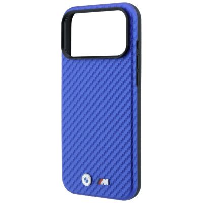 6. BMW M Carbon Metal Logo MagSafe Hülle für iPhone 17 Pro Max / 18 Pro Max - Blau