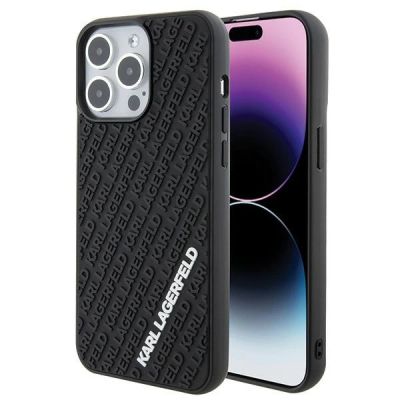 Karl Lagerfeld 3D Rubber Multi Logo Hülle für iPhone 15 Pro Max – Schwarz
