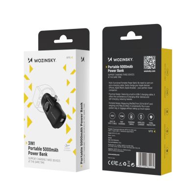 10. Wozinsky WF16-YCS 5000 mAh 15 W USB-C Mini-Powerbank mit integriertem USB-C-Kabel und Apple Watch Ladegerät – Schwarz